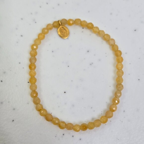 Satya Jewelry Jewelry - Satya Yellow Jade Hamsa Aspirations Bracelet Stretch Beaded Faceted Gold Tone